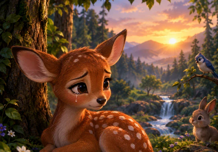 🦌 الغزالة الحزينة التي فقدت طريقها إلى الغابة واكتشفت سرًا غيّر حياتها إلى الأبد