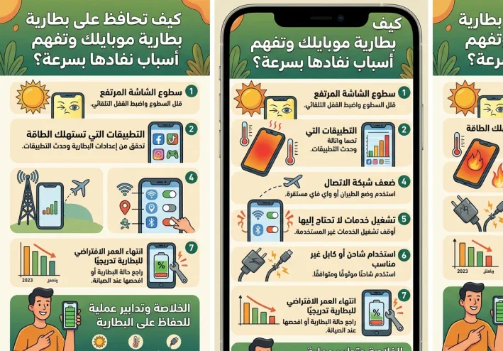 📱 7 أسباب بتخلي بطارية موبايلك تخلص بسرعة وكيف تحافظ عليها لأطول فترة 🔋