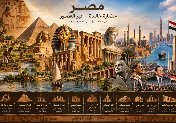 تاريخ الحضارة المصرية: رحلة عبر آلاف السنين من الفراعنة إلى مصر الحديثة