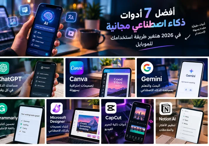 أفضل 7 أدوات ذكاء اصطناعي مجانية هتغير طريقة استخدامك للموبايل في 2026