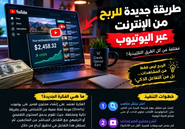 طريقة الربح من اليوتيوب 2026: فكرة جديدة لتحقيق دخل من الإنترنت