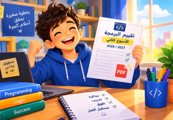 📥 تحميل تقييم البرمجة الأسبوع الثاني 2026/2027 PDF | مراجعة وتدريب على أسئلة الأسبوع الثاني