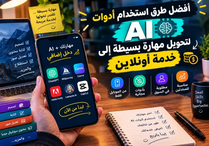 💸 أفضل طرق استخدام أدوات AI لتحويل مهارة بسيطة إلى خدمة أونلاين في 2026 🚀