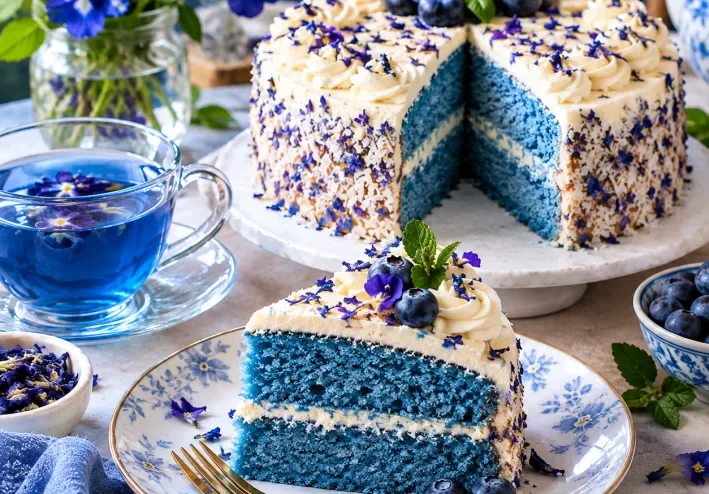 🫖💙 كيكة الشاي الأزرق - وصفة هشة ولذيذة بلون طبيعي ساحر