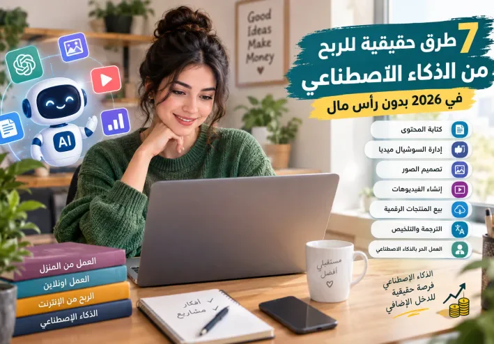 7 طرق حقيقية للربح من الذكاء الاصطناعي في 2026 بدون رأس مال