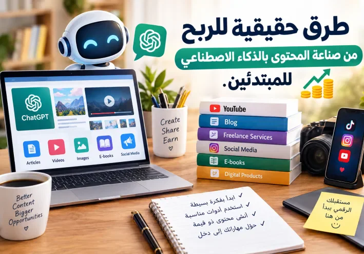 طرق حقيقية للربح من صناعة المحتوى بالذكاء الاصطناعي للمبتدئين