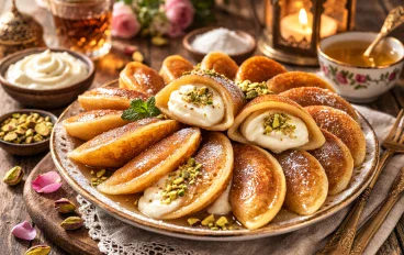طريقة عمل قطايف بالقشطة في المنزل مثل المحلات (وصفة سهلة وناجحة 100%)
