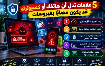 🛡️ 5 علامات تدل أن هاتفك أو كمبيوترك قد يكون مصابًا بفيروسات