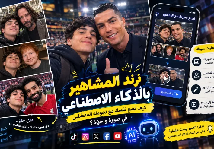 📸 ترند المشاهير بالذكاء الاصطناعي.. كيف تضع نفسك مع نجومك المفضلين في صورة واحدة؟