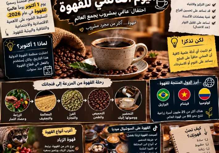 ☕ اليوم العالمي للقهوة 2026.. لماذا أصبح 1 أكتوبر يومًا عالميًا لعشاق القهوة؟