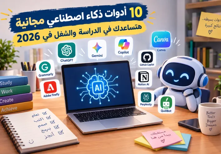 10 أدوات ذكاء اصطناعي مجانية هتساعدك في الدراسة والشغل في 2026 🤖