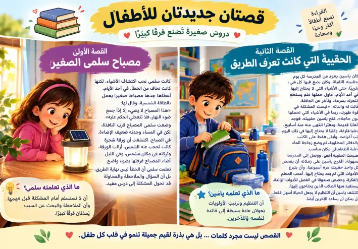 قصتان جديدتان للأطفال: دروس صغيرة تصنع فرقًا كبيرًا
