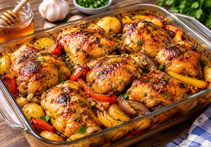 صينية الدجاج بالعسل والثوم… طبق رئيسي بطعم لا يُنسى