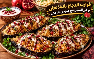 طبق سيجعل الجميع يسأل عن السر: قوارب الدجاج بالباذنجان والأرز المتبّل مع صوص الرمان