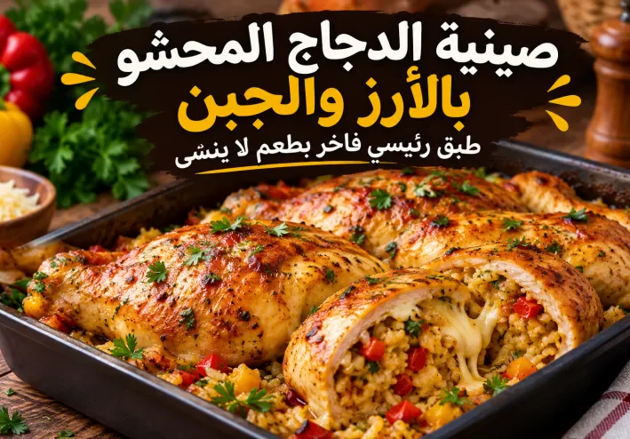 صينية الدجاج المحشو بالأرز والجبن.. طبق رئيسي فاخر بطعم لا يُنسى 😋