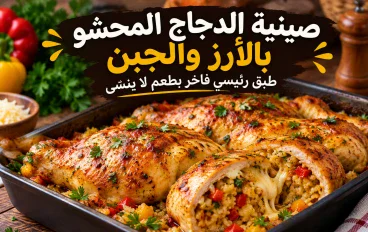 صينية الدجاج المحشو بالأرز والجبن.. طبق رئيسي فاخر بطعم لا يُنسى 😋