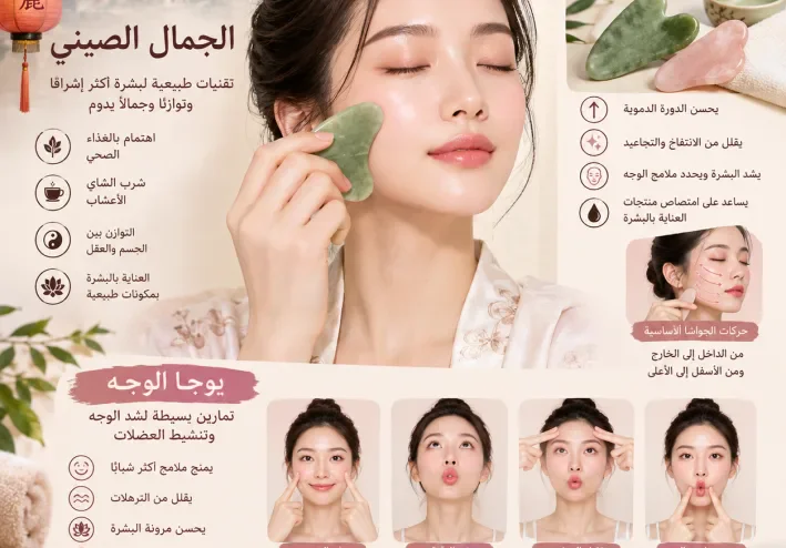 أسرار الجمال الصيني :  فوائد تدليك الوجه بالجواشا ويوجا الوجه  لنضارة  وإشراق الوجه طبيعيا دون تدخل من جراحة بطريقة سهلة
