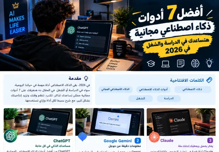 أفضل 7 أدوات ذكاء اصطناعي هتساعدك في الدراسة والشغل في 2026