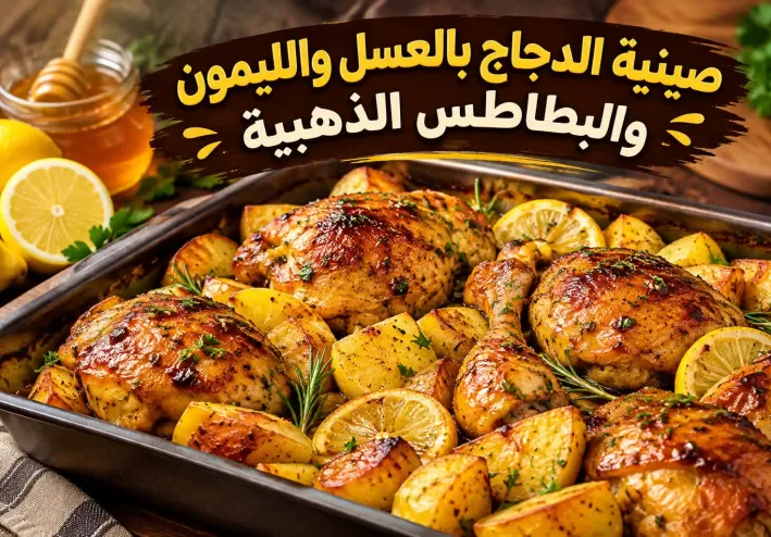 صينية الدجاج بالعسل والليمون والبطاطس الذهبية.. طبق رئيسي يخطف القلوب من أول لقمة 🍗🍯🍋