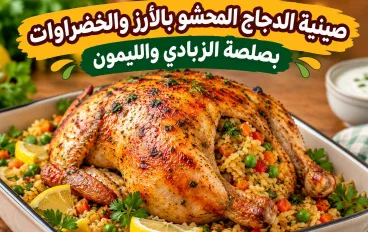 صينية الدجاج المحشو بالأرز والخضراوات بصلصة الزبادي والليمون.. طبق رئيسي جديد يجمع بين الطعم الغني والشكل الفاخر