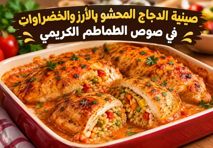 صينية الدجاج المحشي بالأرز والخضراوات في صوص الطماطم الكريمي.. وجبة متكاملة بطعم لا يُقاوم