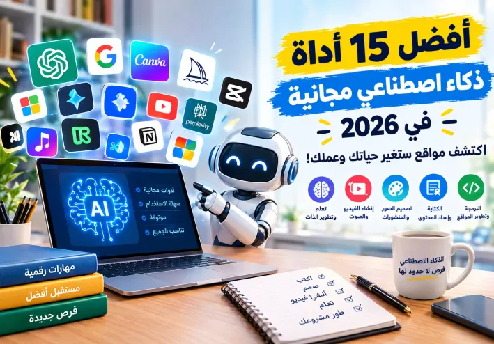 أفضل 15 أداة ذكاء اصطناعي مجانية في 2026: اكتشف مواقع ستغير حياتك وعملك!