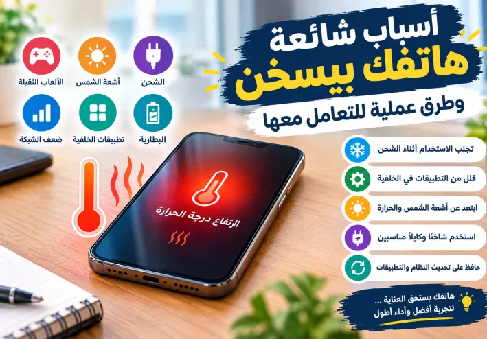 هاتفك بيسخن بسرعة؟ إليك 10 أسباب شائعة لارتفاع حرارة الهاتف وطرق عملية لحل المشكلة في 2026