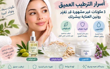 أسرار الترطيب العميق: 3 مكونات غير مشهورة (السكوالان والبيتا جلوكان  والألانتوين ) قد تغيّر روتين العناية ببشرتك لأفضل  
