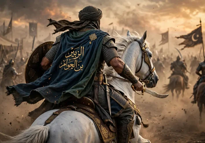 الزبير بن العوام رضي الله عنه، أحد العشرة المبشرين بالجنة، وأحد أعظم أبطال الإسلام على الإطلاق. رضي الله عنه وأرضاه.
