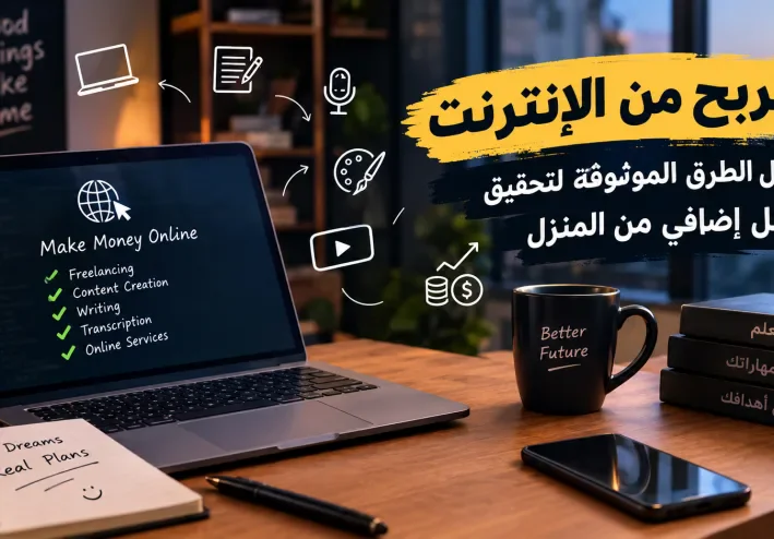 الربح من الإنترنت من المنزل بطرق موثوقة، مثل كتابة المقالات وتفريغ الصوت والعمل الحر، لتحقيق دخل إضافي للمبتدئين دون خبر