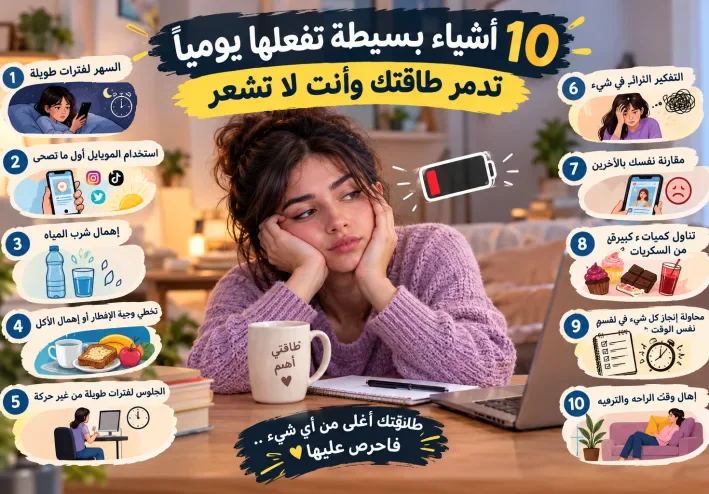 10 أشياء بسيطة تفعلها يومياً تدمر طاقتك وأنت لا تشعر