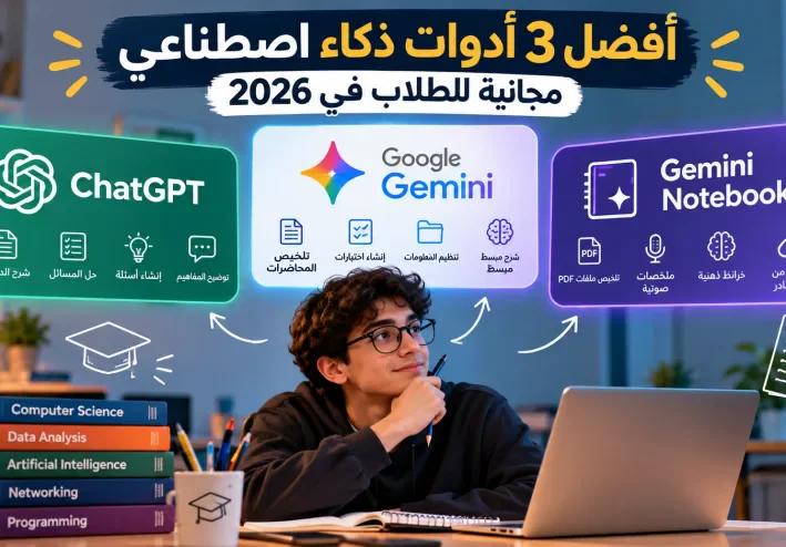 أفضل 3 أدوات ذكاء اصطناعي مجانية للطلاب في 2026 لتسهيل المذاكرة