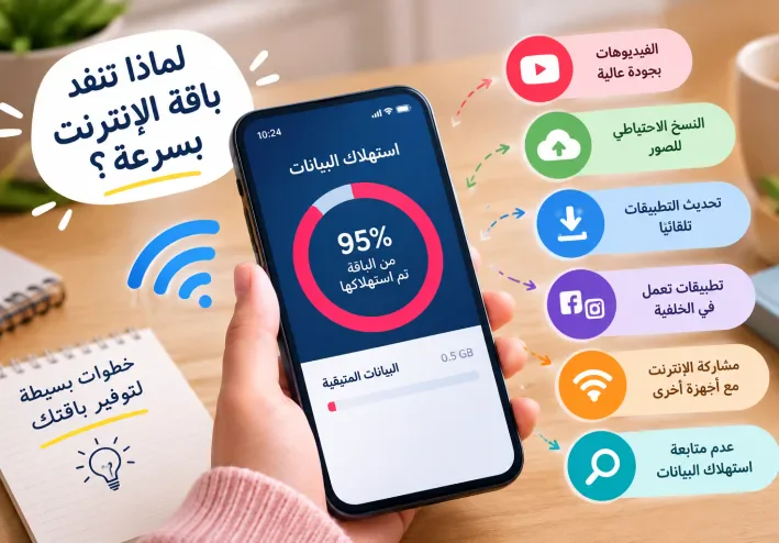لماذا تنفد باقة الإنترنت بسرعة رغم قلة الاستخدام؟ 7 أسباب لا ينتبه إليها كثيرون