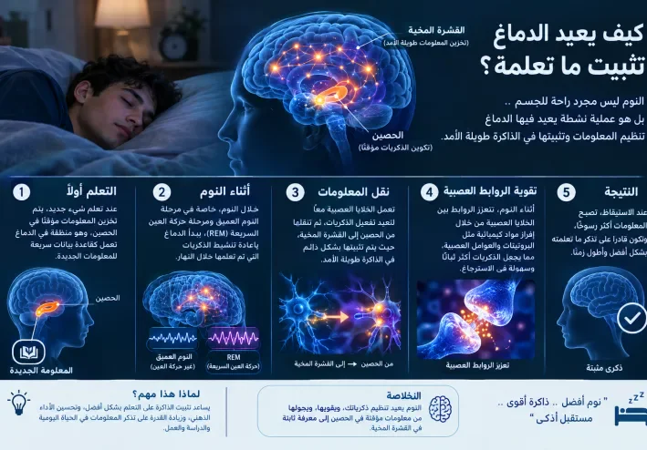 النوم وتثبيت الذاكرة: كيف يعيد الدماغ ترتيب ما تعلّمه