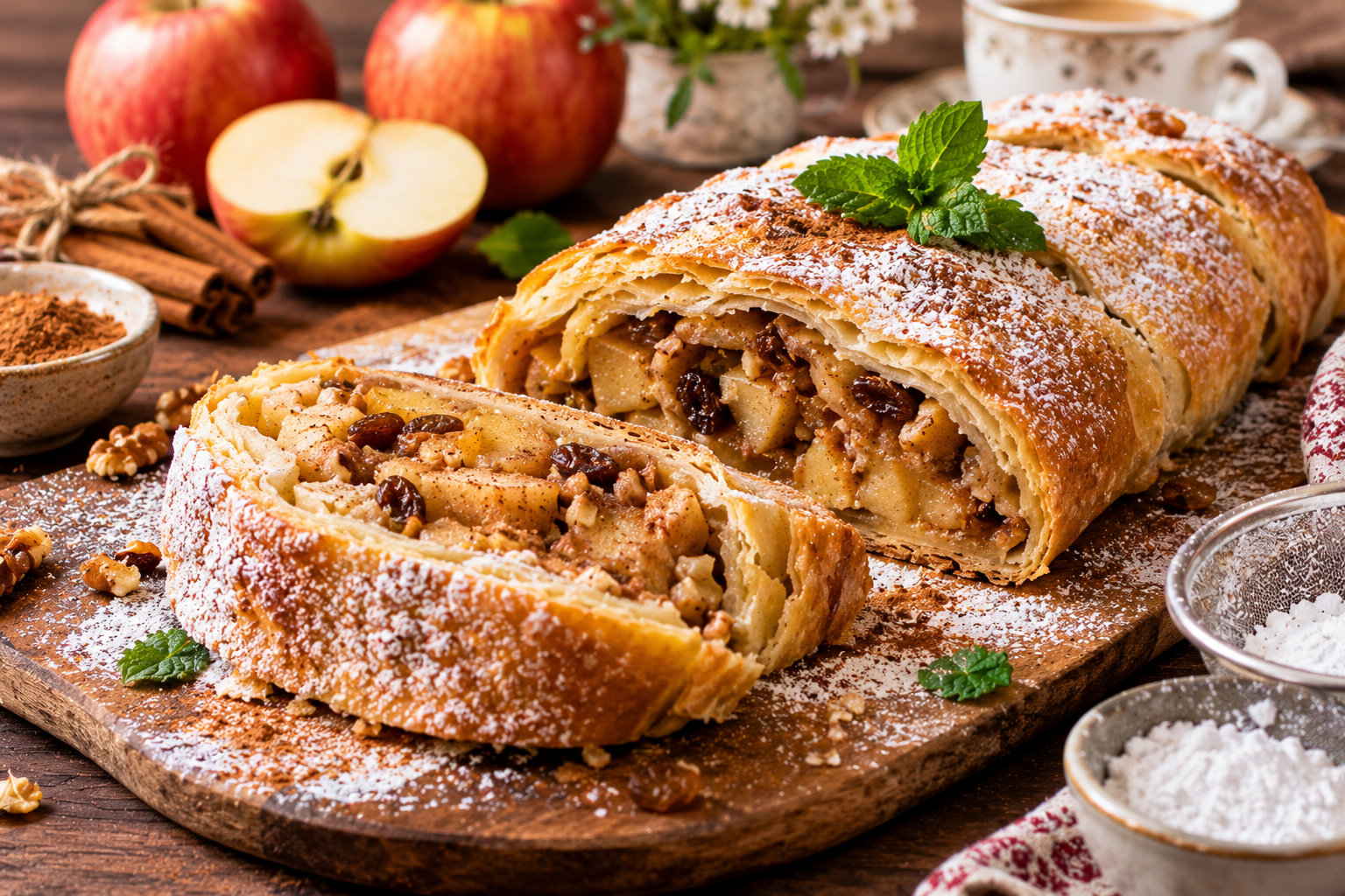 🍎🥧 ستروودل التفاح بالقرفة المقرمش - وصفة حلوى أوروبية سهلة ولذيذة