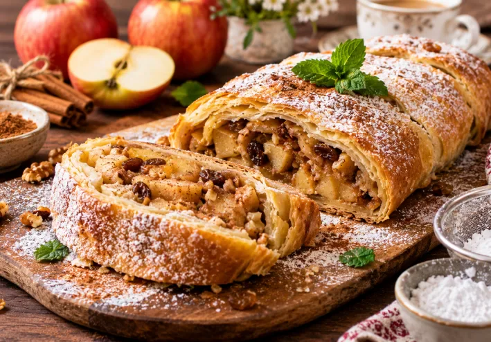 🍎🥧 ستروودل التفاح بالقرفة المقرمش - وصفة حلوى أوروبية سهلة ولذيذة