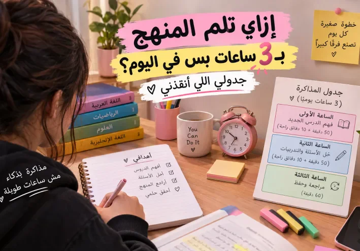 إزاي تلم المنهج بـ 3 ساعات بس في اليوم؟ جدولي اللي أنقذني